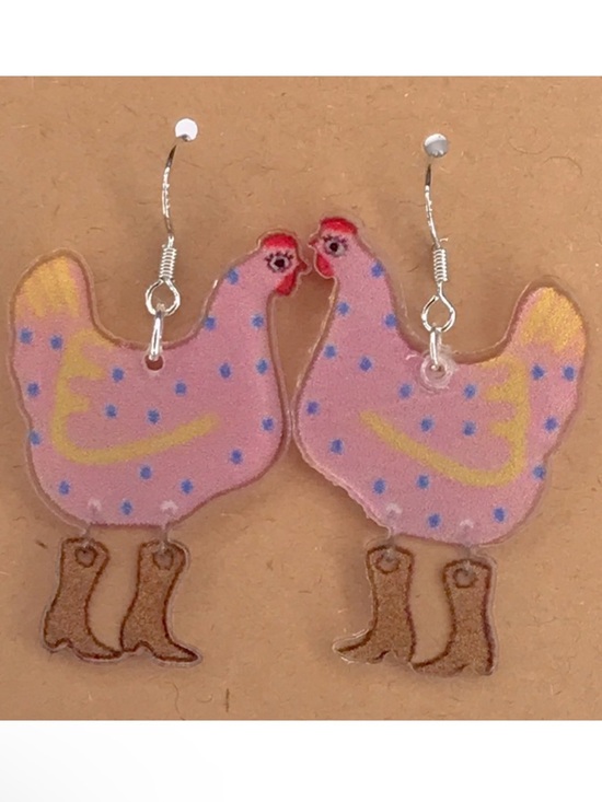 Fashion Jewelry Jewelry - Pink Chicken Earrings for Bird Lovers Fashion Jewelry